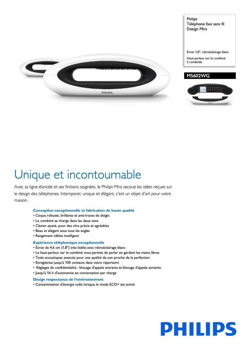 Page 1 of the manual Technical Sheet Philips M5602WG