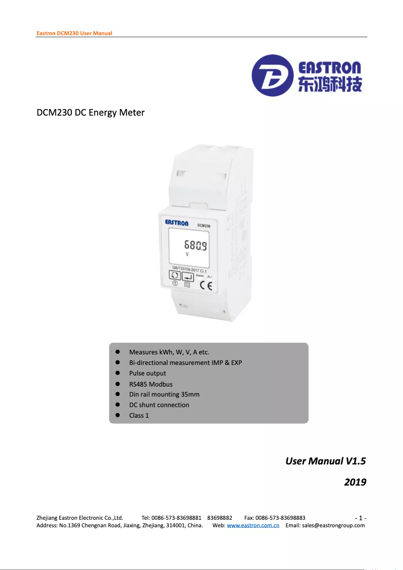 Page 1 de la notice Manuel utilisateur Eastron DCM230
