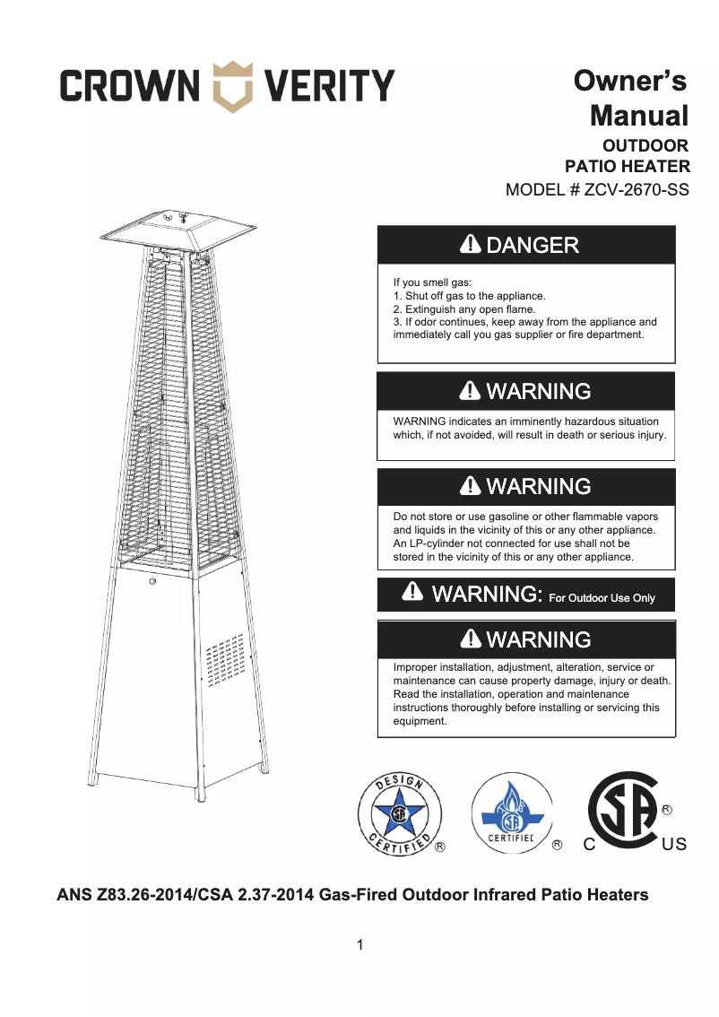 Page 1 of the manual User Manual Crown Verity ZCV-2670-SS