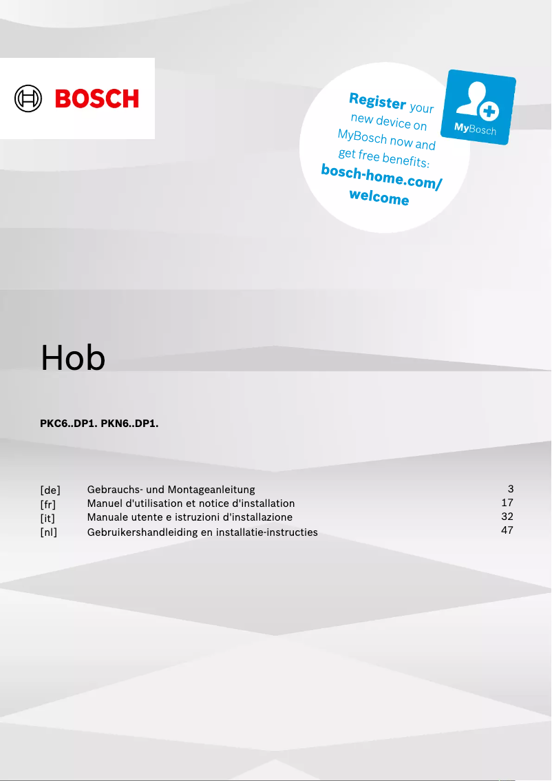 Page 1 de la notice Manuel utilisateur Bosch PKN601DP1D