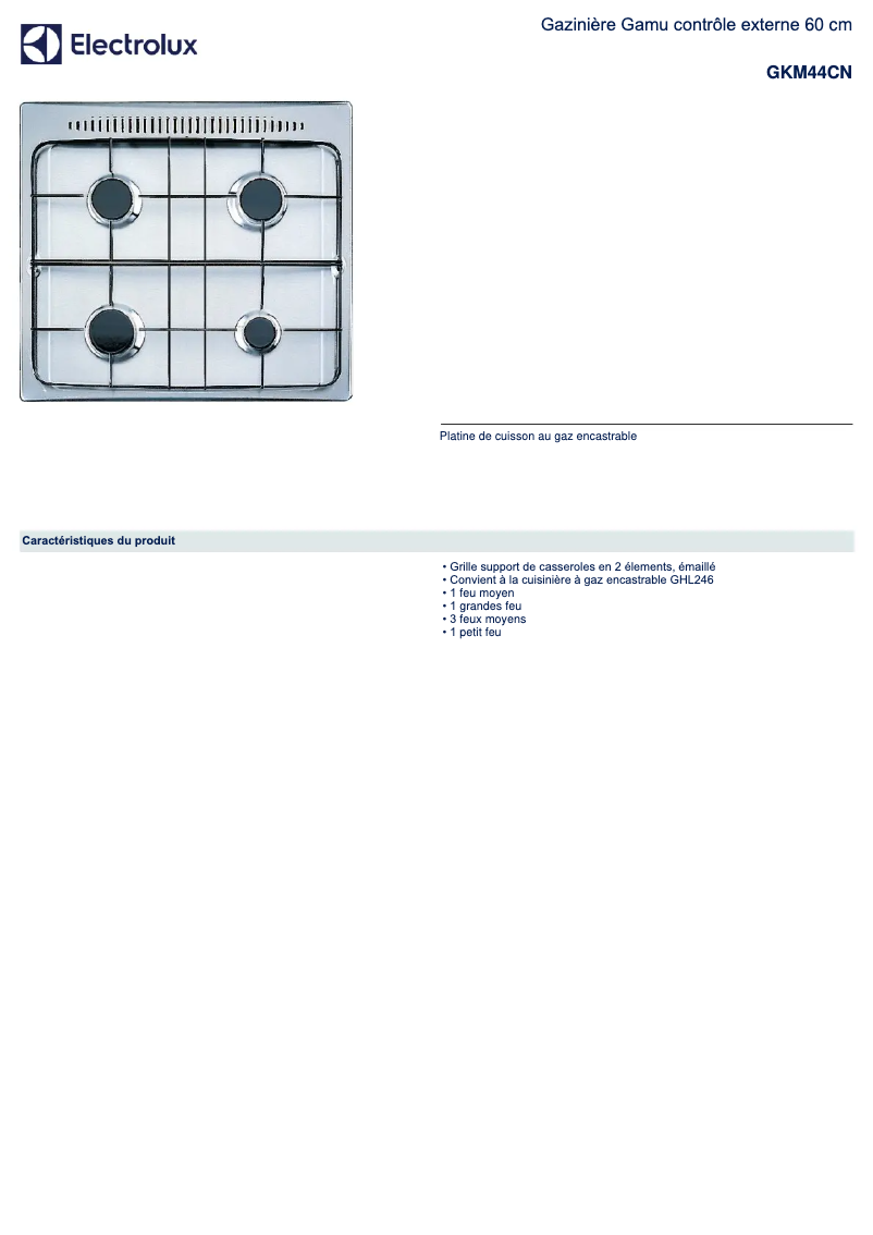 Page 1 de la notice Manuel utilisateur Electrolux GKM44CN
