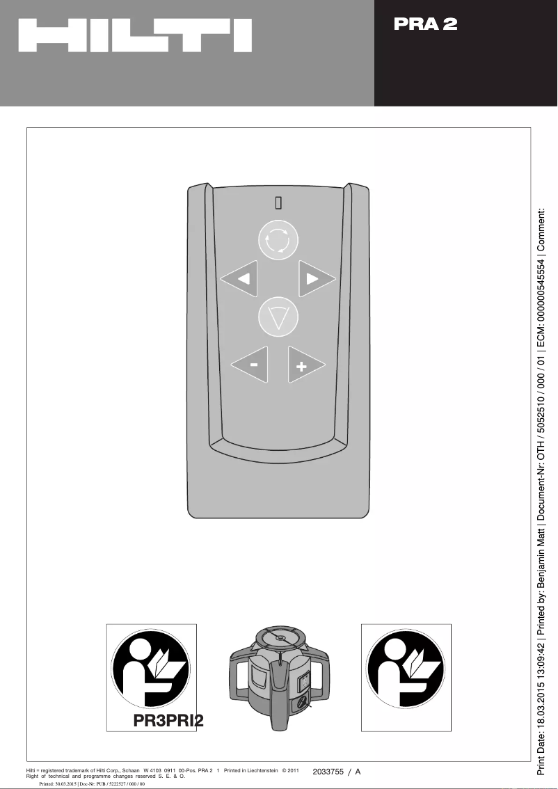 Page 1 de la notice Manuel utilisateur Hilti PRA 2