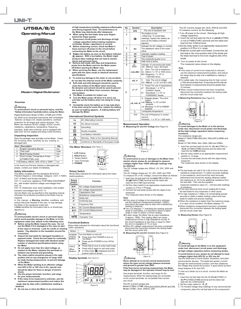 Page 1 of the manual User Manual Uni-T UT58B