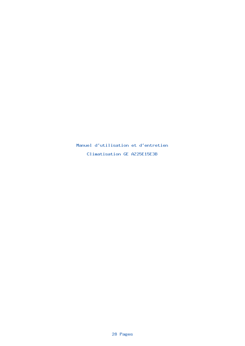 Page 1 de la notice Manuel d'utilisation et d'entretien GE AZ25E15E3B