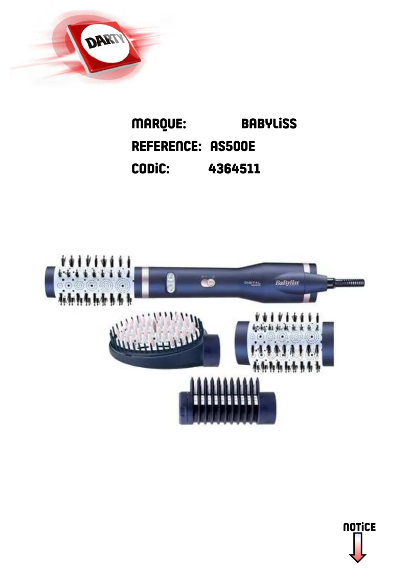 Page 1 de la notice Manuel utilisateur BaByliss AS500E