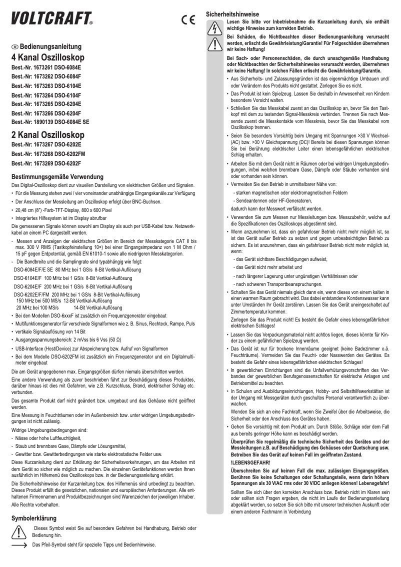 Page 1 de la notice Manuel utilisateur Voltcraft DSO-6202E