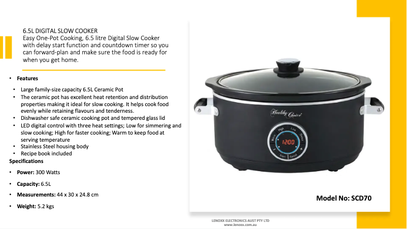 Page 1 de la notice Fiche technique Healthy Choice SCD70