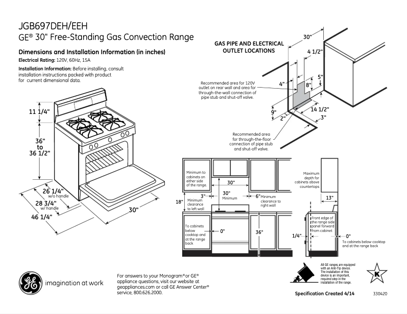 Page 1 de la notice Fiche technique GE JGB697EEHES