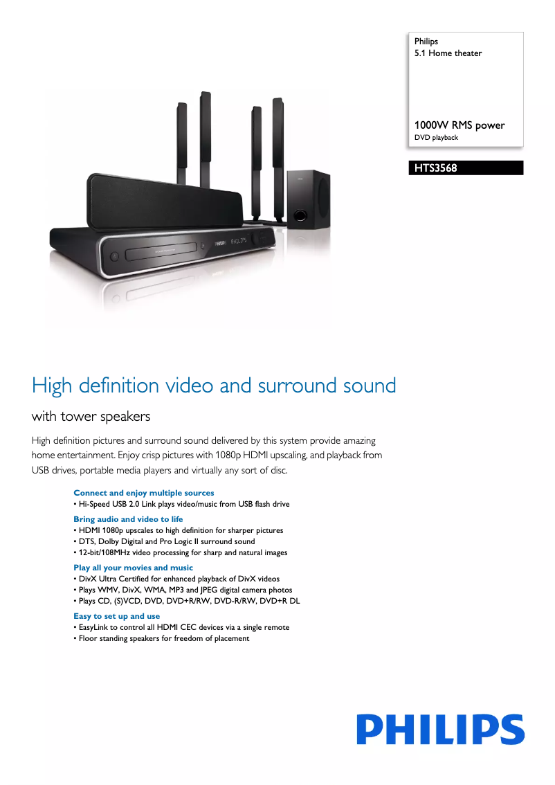 Page 1 de la notice Fiche technique Philips HTS3568