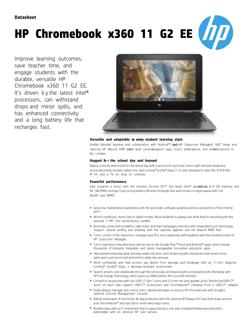 Página 1 del manual Ficha técnica HP Chromebook x360 11 G2 EE