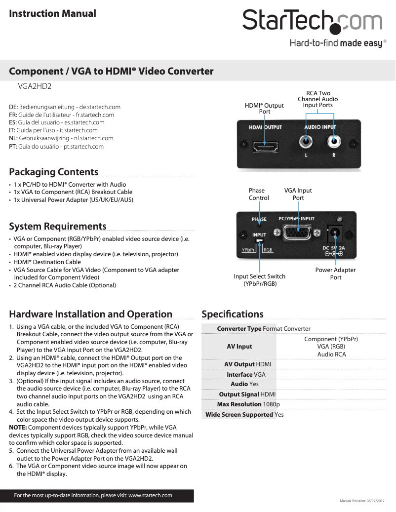 Page 1 of the manual User Manual StarTech.com STVGA2HD2