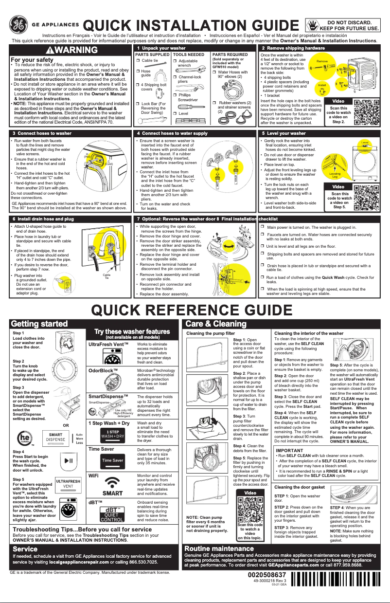 Página 1 del manual Manual de usuario GE GFW550SPRRS