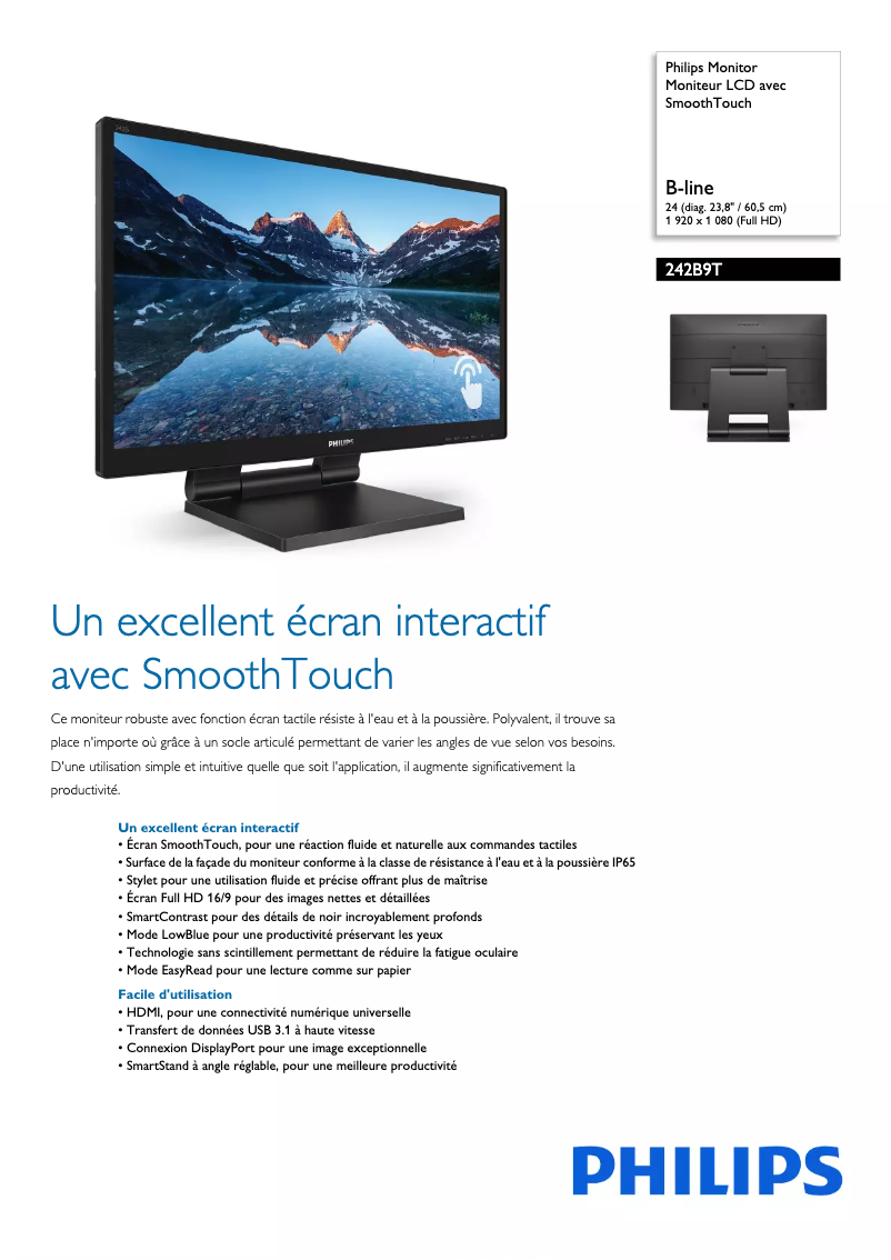 Página 1 del manual Ficha técnica Philips 242B9T