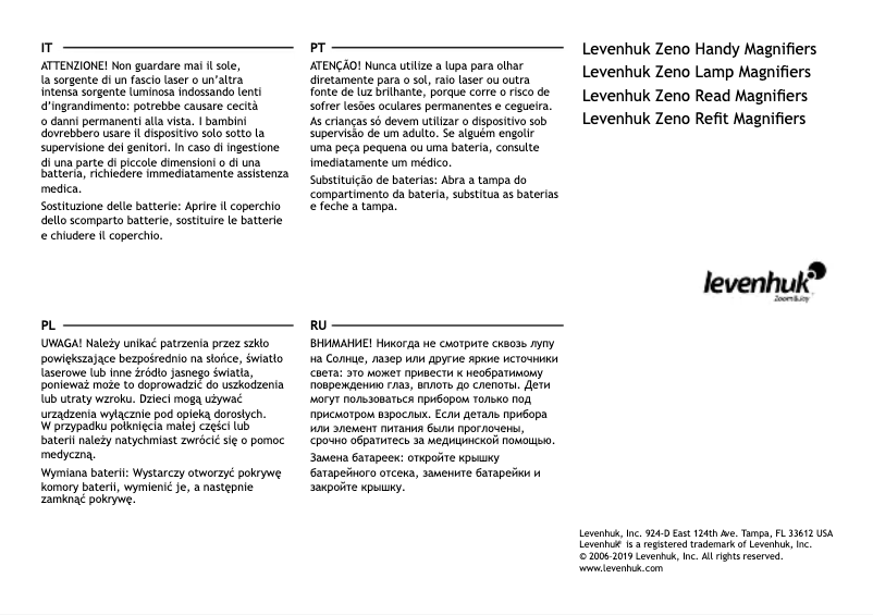 Page 1 de la notice Manuel utilisateur Levenhuk Zeno Lamp ZL5