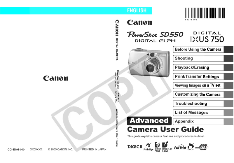 Page 1 de la notice Manuel utilisateur Canon PowerShot SD550