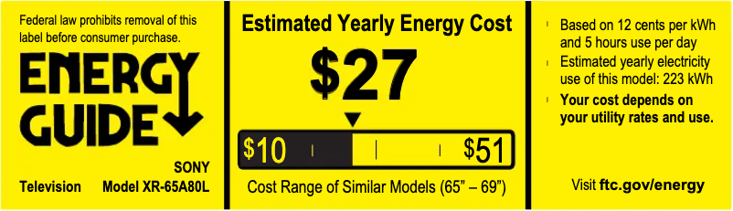 Page 1 de la notice Label énergétique Sony XR-65A80L
