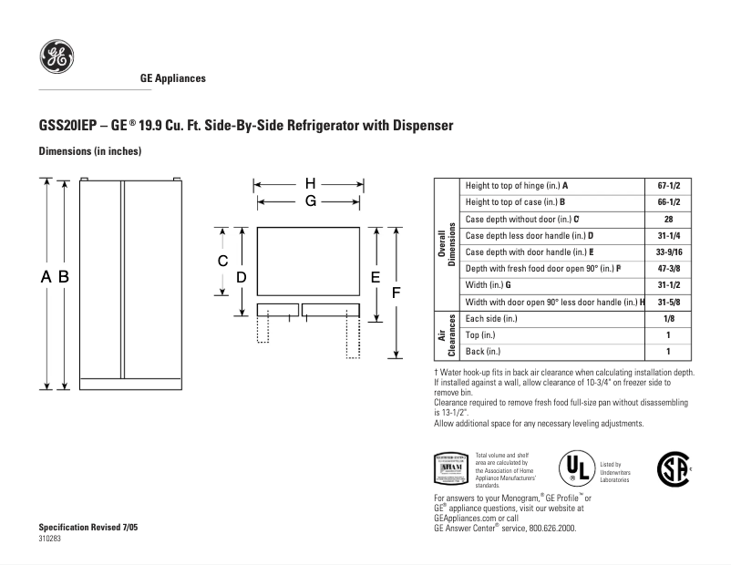 Page n°1 - Fiche technique GE GSS20IEPBB
