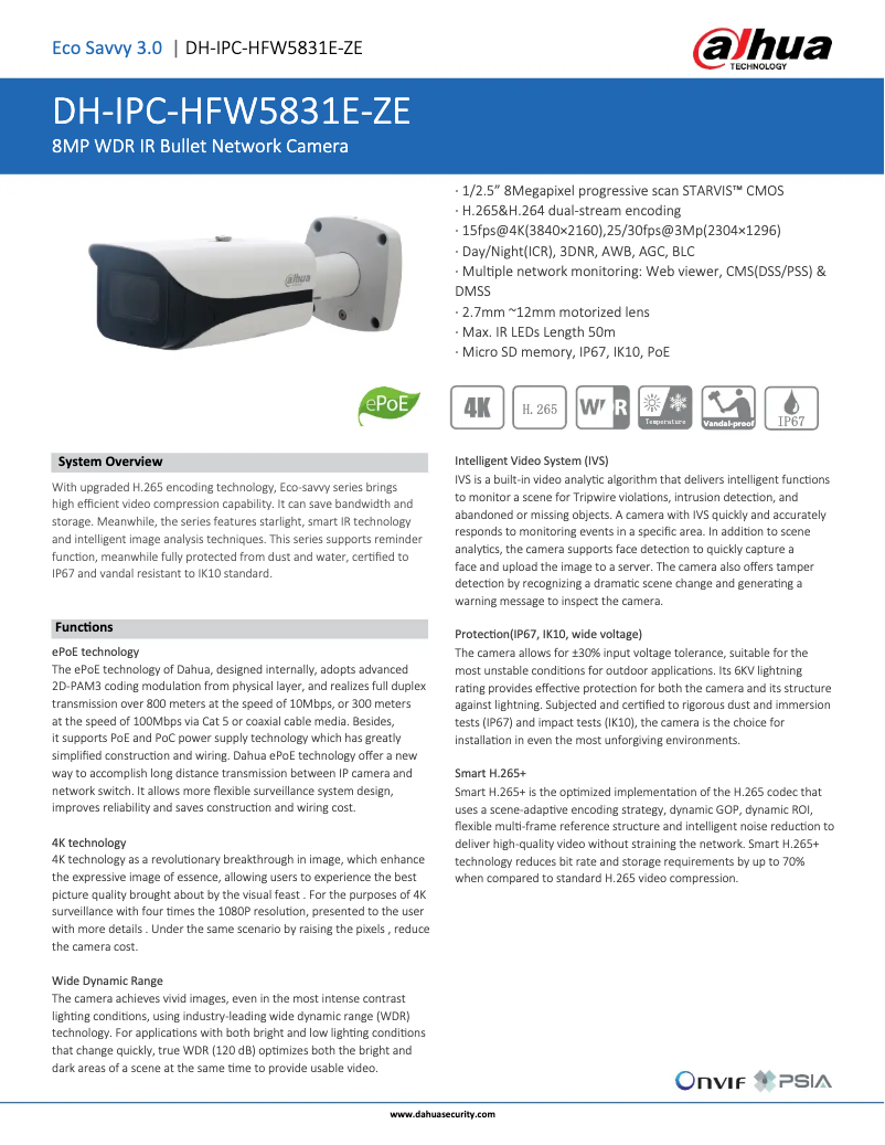 Page 1 de la notice Fiche technique Dahua Technology IPC-HFW5831E-ZE