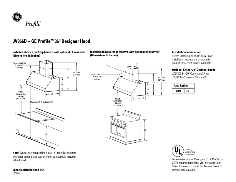 Página 1 del manual Ficha técnica GE Profile JV966DS