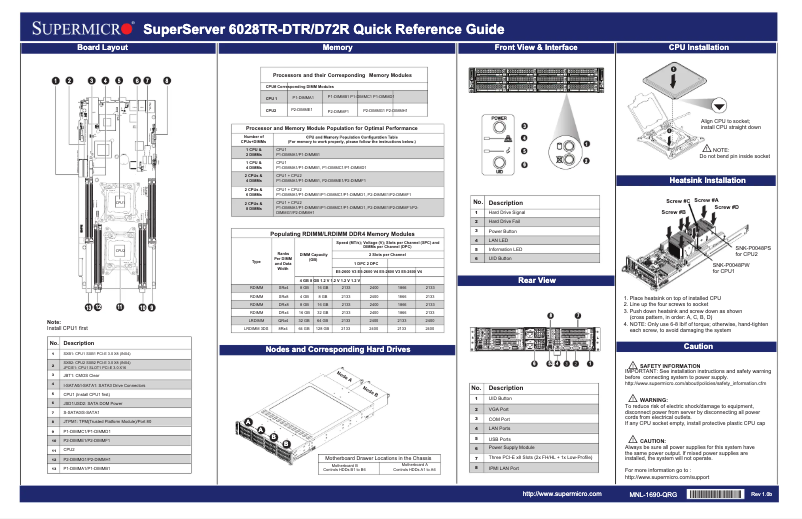 Page 1 de la notice Guide de démarrage rapide Supermicro SuperServer 6028TR-D72R