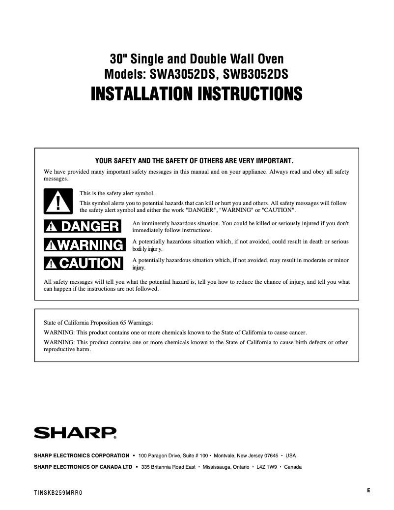 Page 1 de la notice Guide d'installation Sharp SWB3052DS