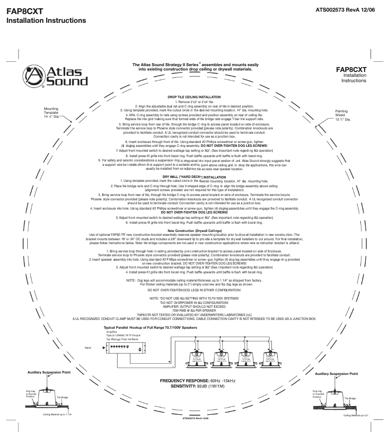 Page 1 de la notice Guide d'installation Atlas Sound FAP8CXT
