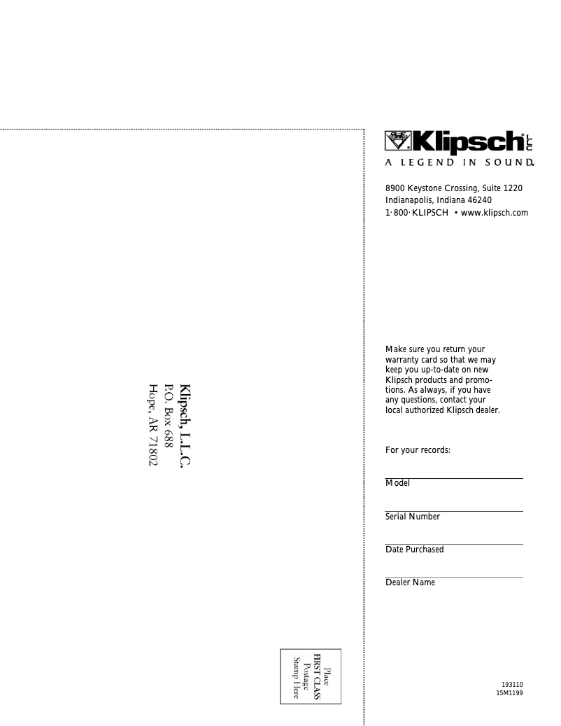 Page 1 de la notice Manuel utilisateur Klipsch SF-2