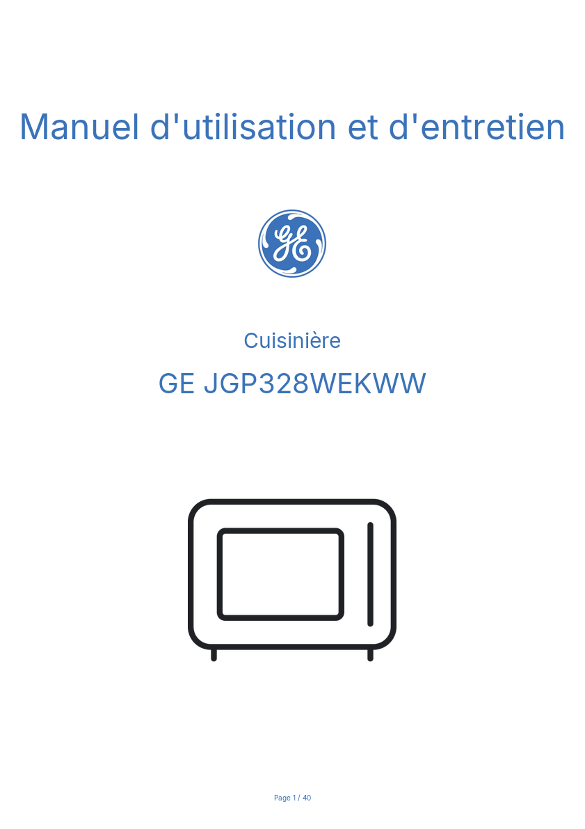 Page 1 de la notice Manuel d'utilisation et d'entretien GE JGP328WEKWW