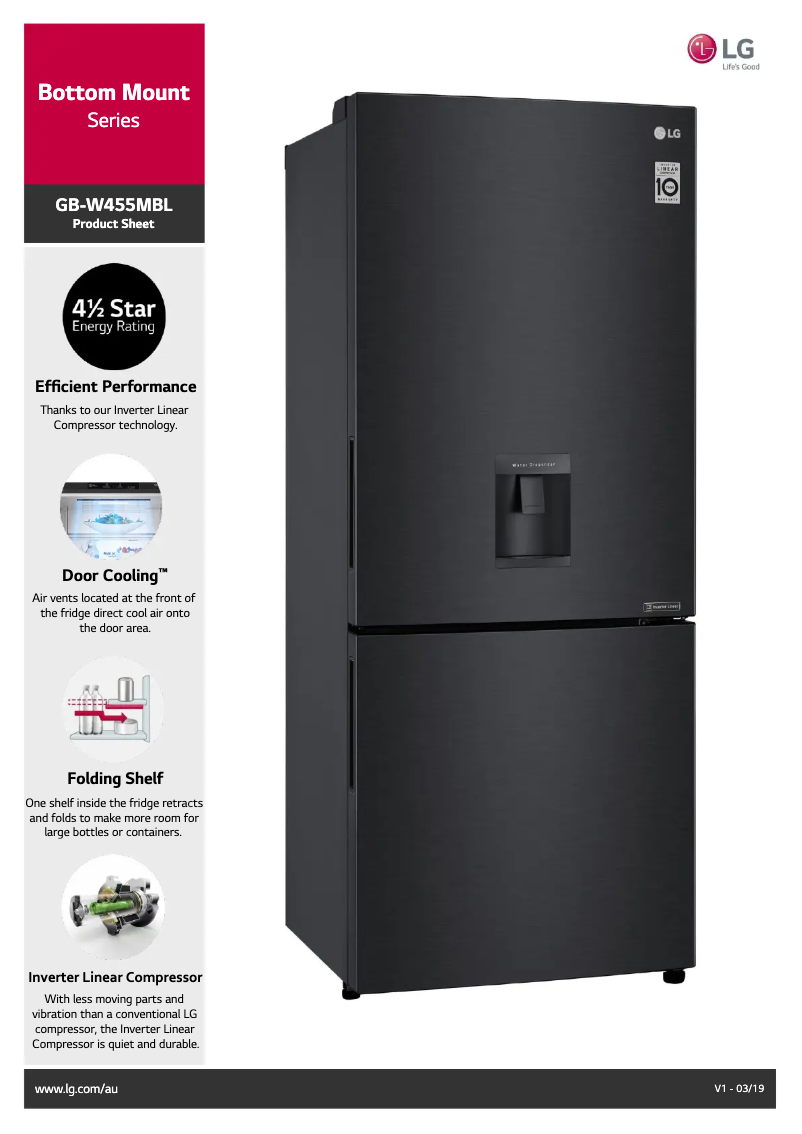 Page n°1 - Fiche technique LG GB-W455MBL
