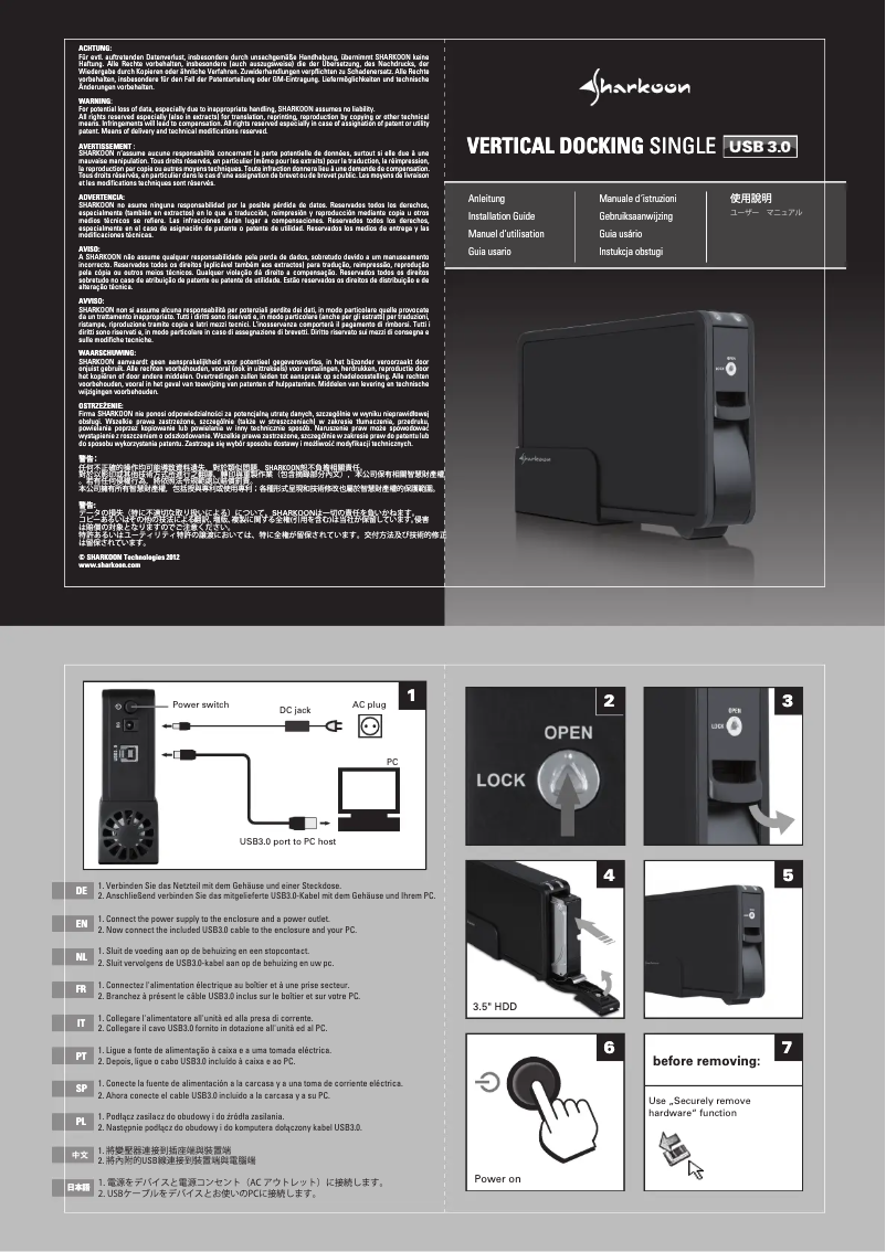 Page 1 de la notice Manuel utilisateur Sharkoon Vertical Docking Single