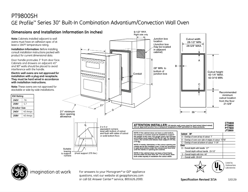 Página 1 del manual Ficha técnica GE Profile PT9800SHSS