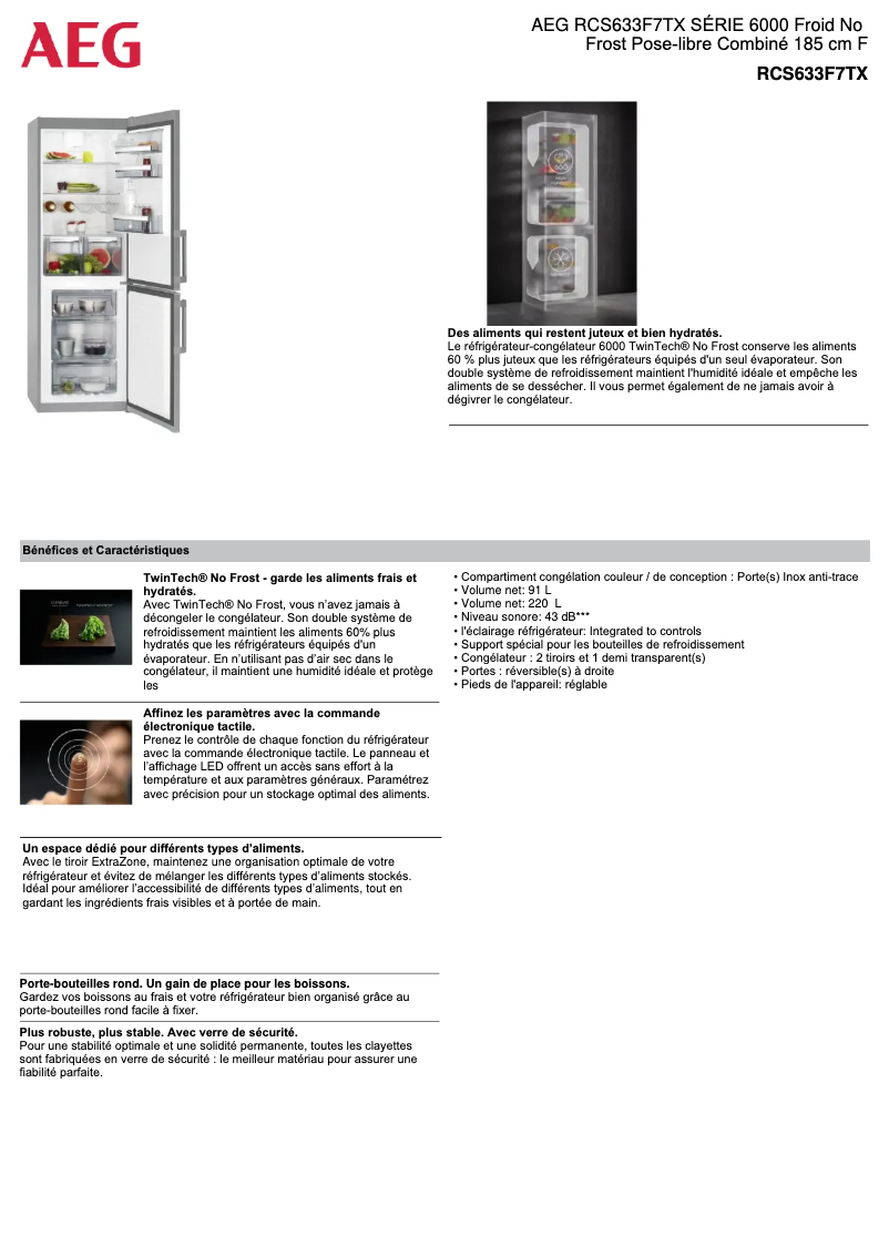 Page 1 de la notice Fiche technique AEG RCS633F7TX