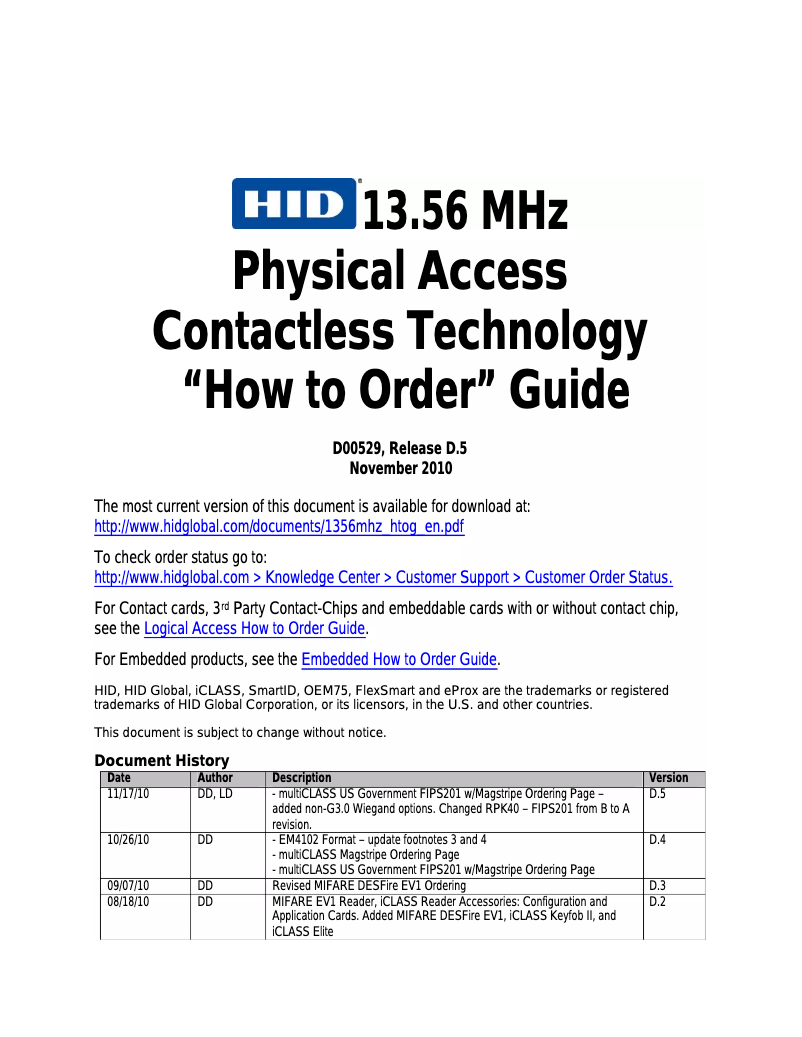 Page 1 of the manual User Manual HID Identity FlexSmart MIFARE Reader 6075