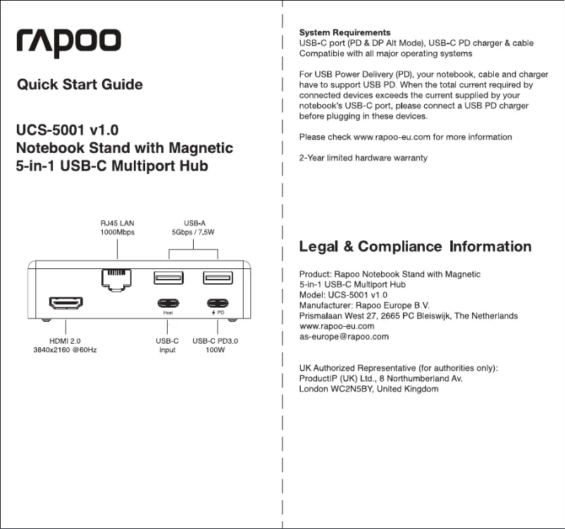 Page 1 de la notice Manuel utilisateur Rapoo UCS-5001