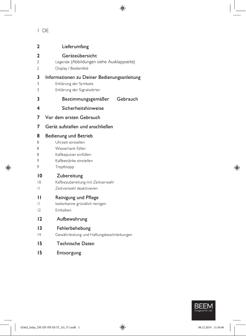Page 1 of the manual User Manual BEEM Fresh Aroma Touch