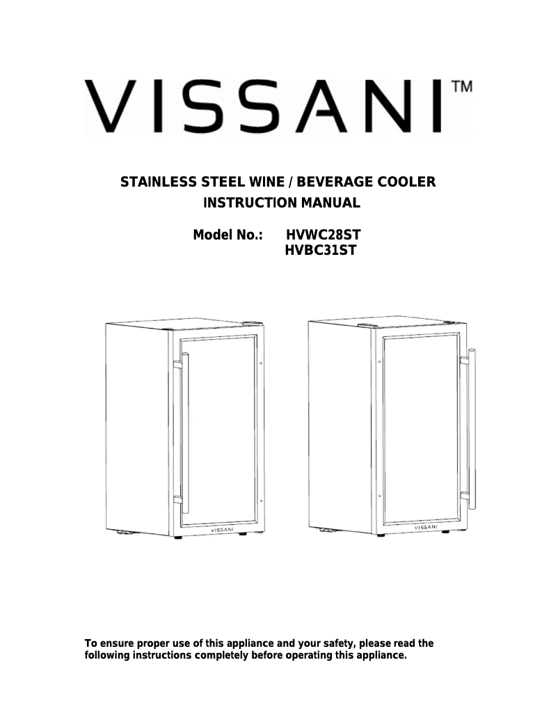 Página 1 del manual Manual de usuario Vissani HVBC31ST