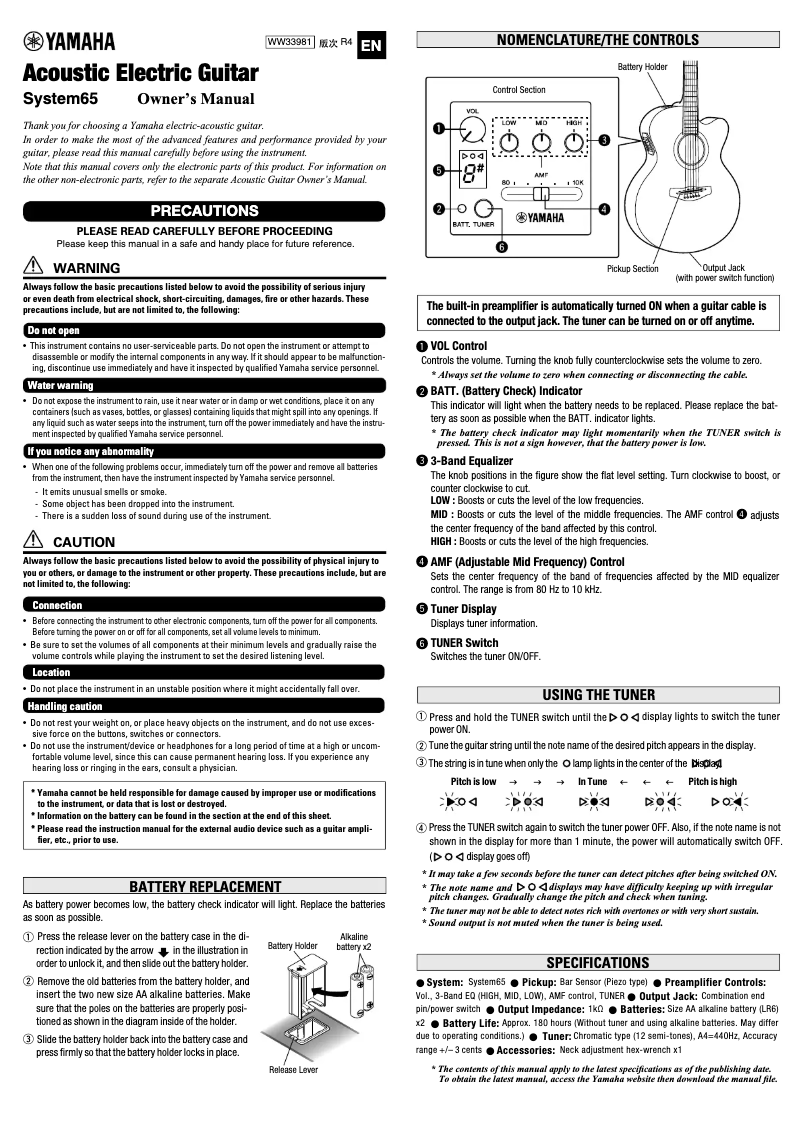 Page 1 de la notice Manuel utilisateur Yamaha APX700IIL