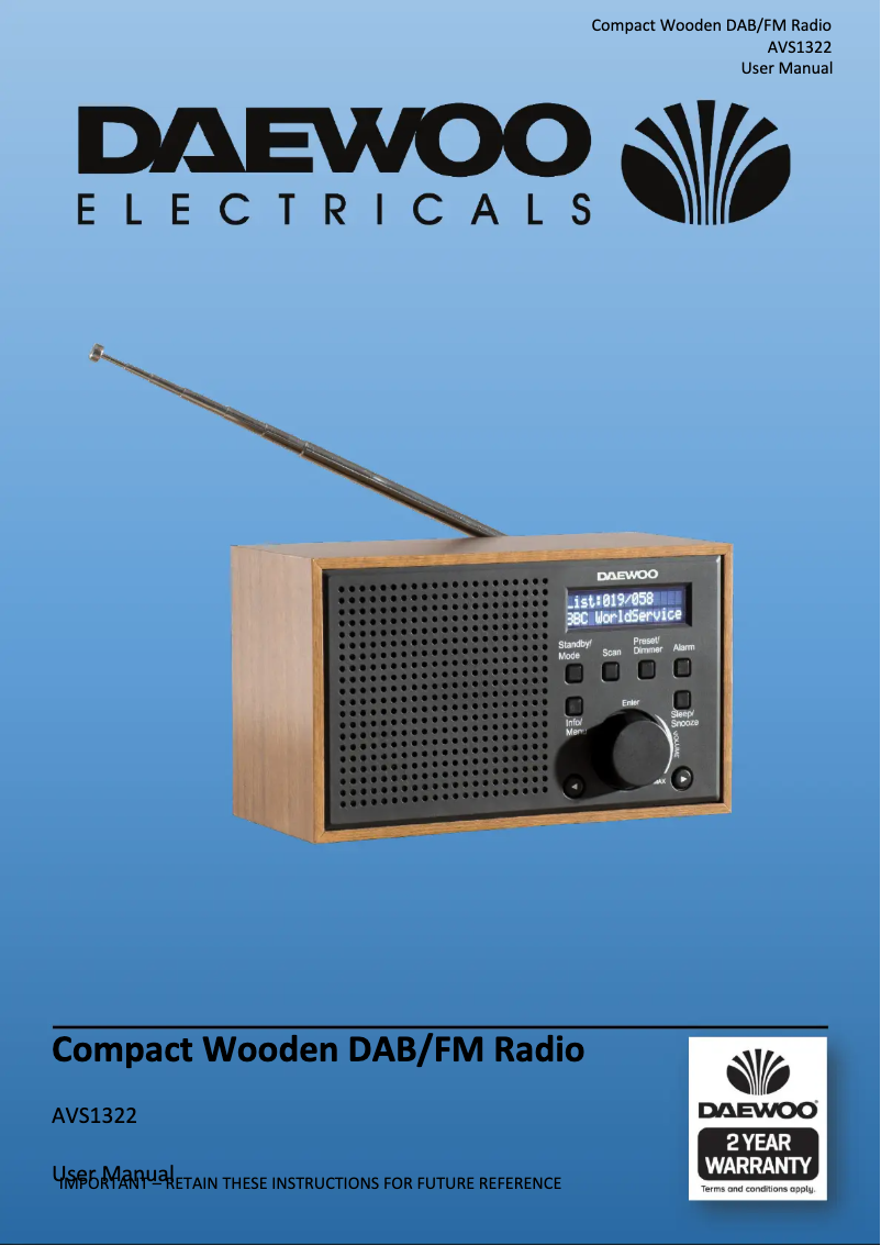 Page 1 de la notice Manuel utilisateur Daewoo AVS1322