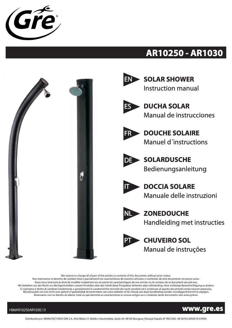 Página 1 del manual Manual de instrucciones Gre 70.250.34.003