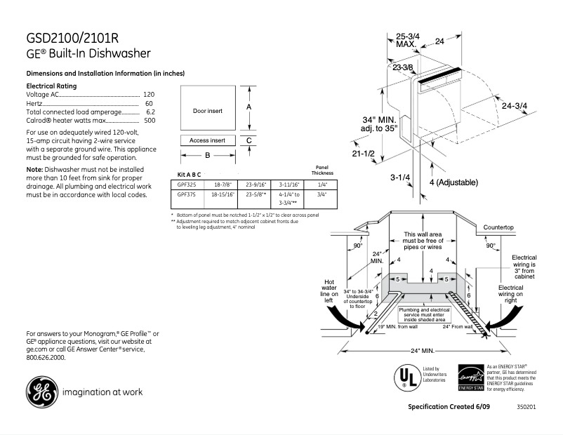 Page n°1 - Fiche technique GE GSD2100RCC