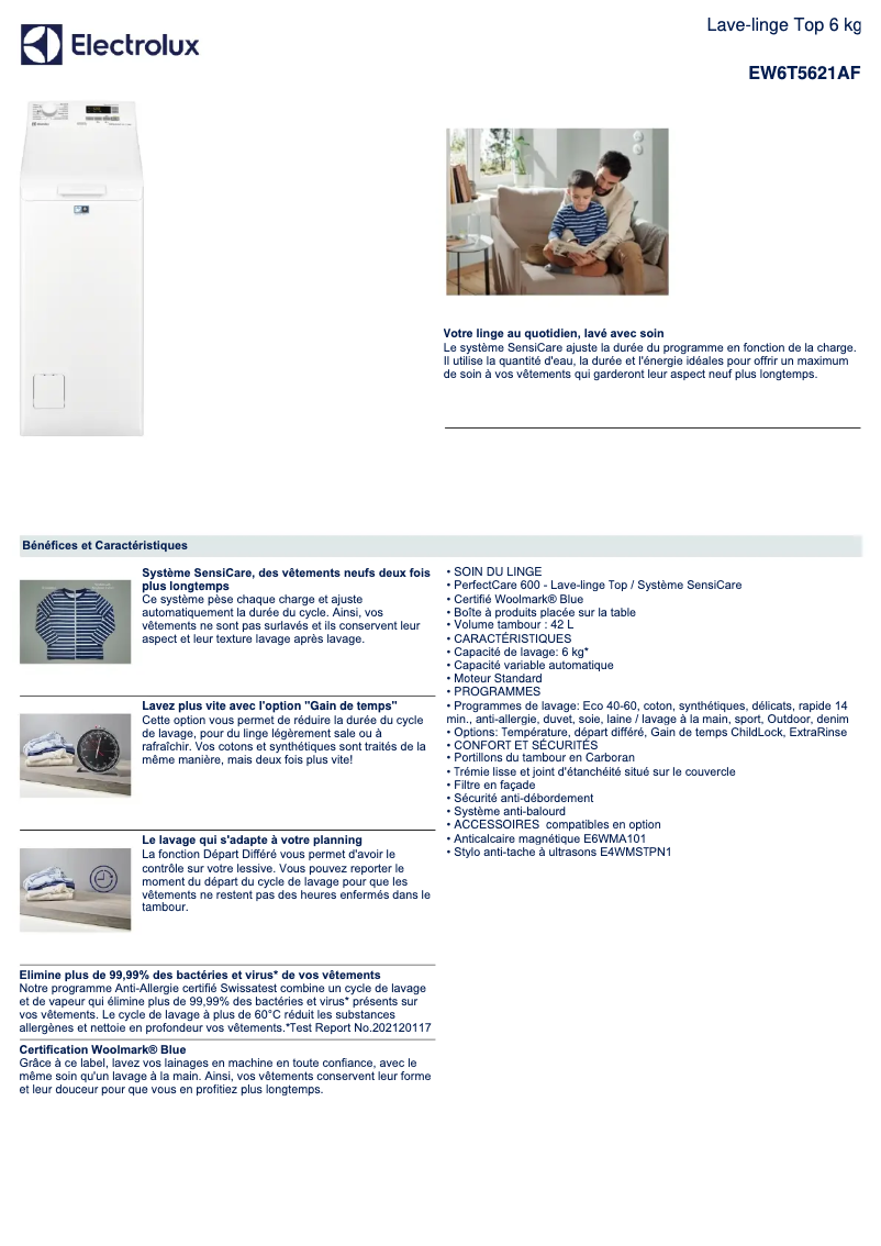Página 1 del manual Ficha técnica Electrolux EW6T5621AF