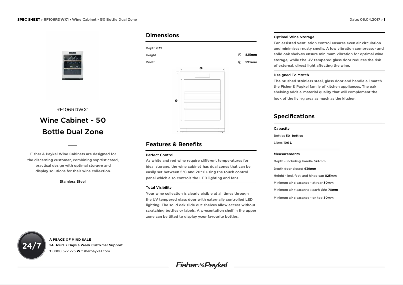 Page 1 of the manual Technical Sheet Fisher & Paykel RF106RDWX1