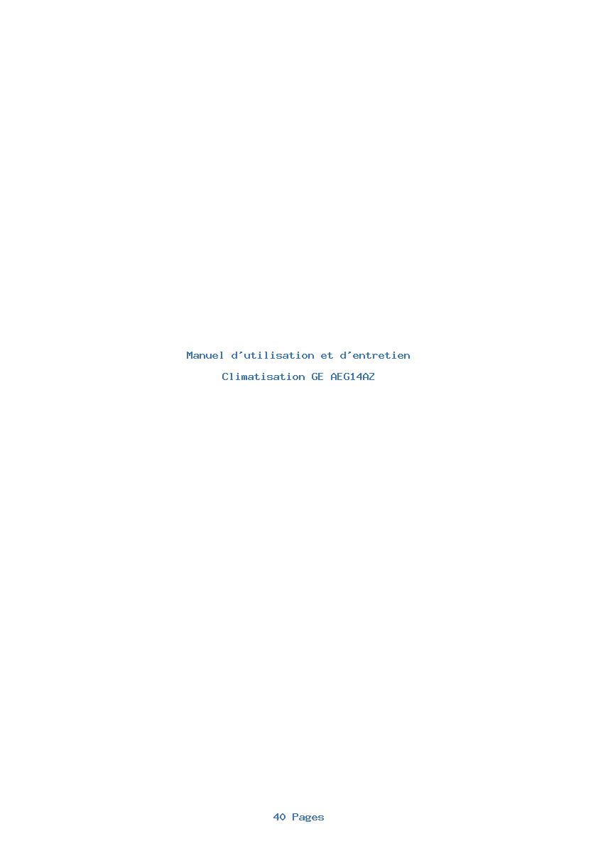 Page 1 de la notice Manuel d'utilisation et d'entretien GE AEG14AZ
