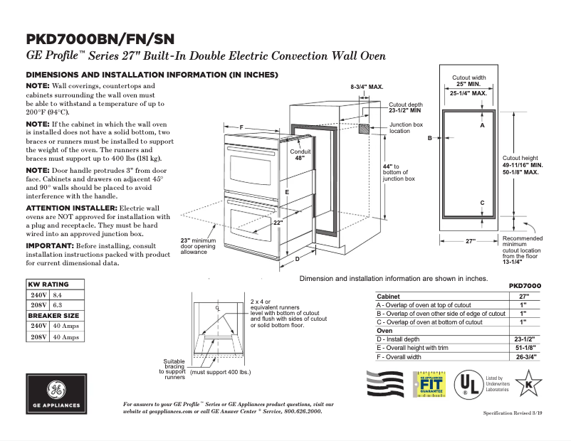 Page n°1 - Fiche technique GE Profile PKD7000SNSS
