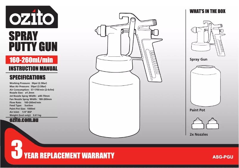 Page 1 de la notice Manuel utilisateur Ozito ASG-PGU