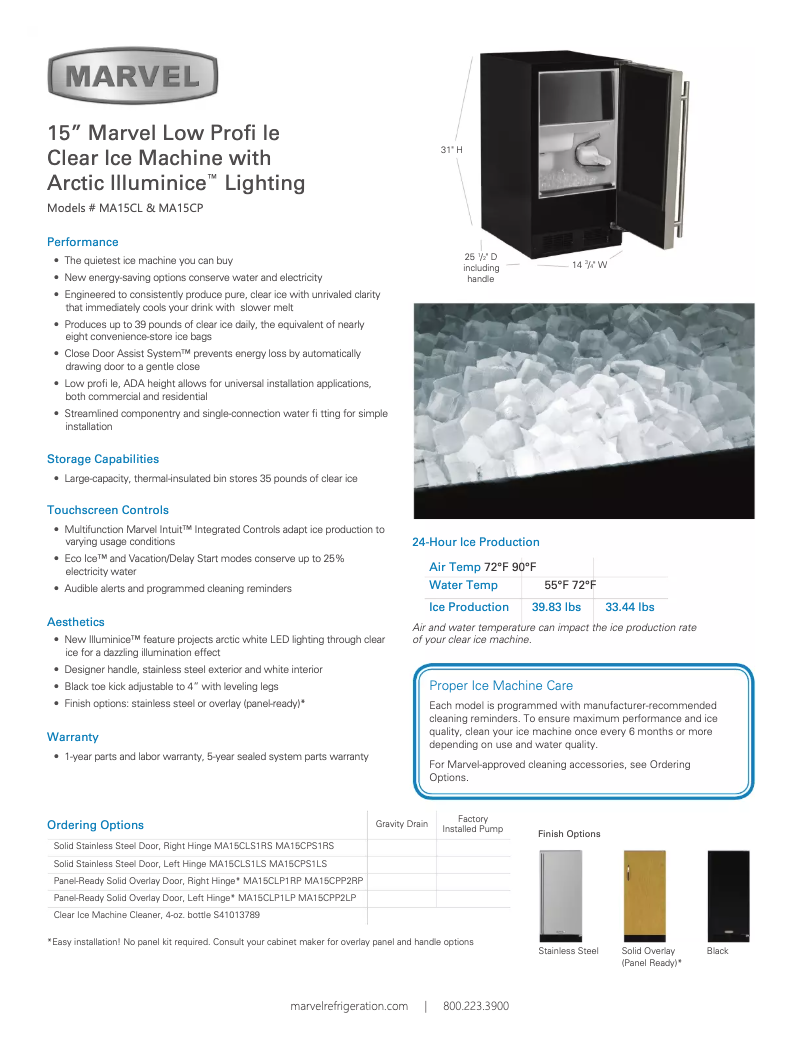 Page 1 de la notice Fiche technique Marvel MA15CPP2LP