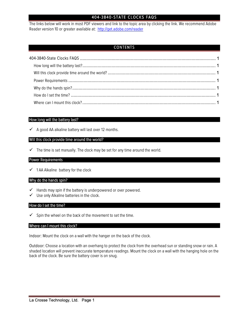 Page 1 of the manual FAQ La Crosse Technology 404-3840TX