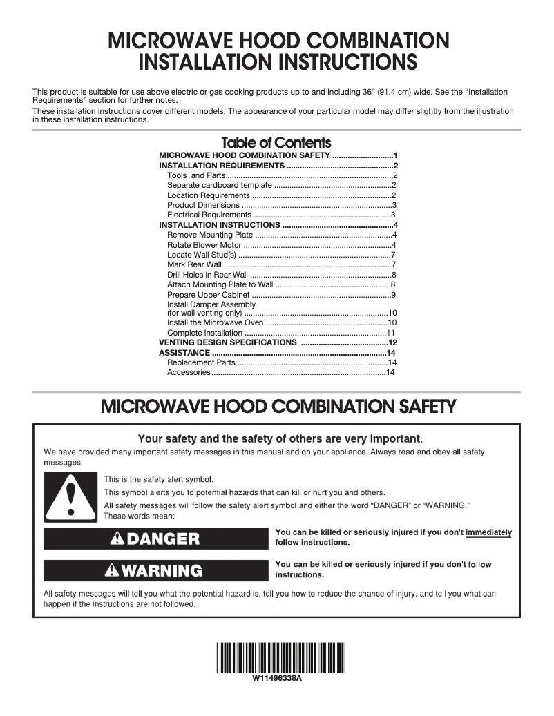 Page 1 de la notice Guide d'installation KitchenAid KMHC319ESS