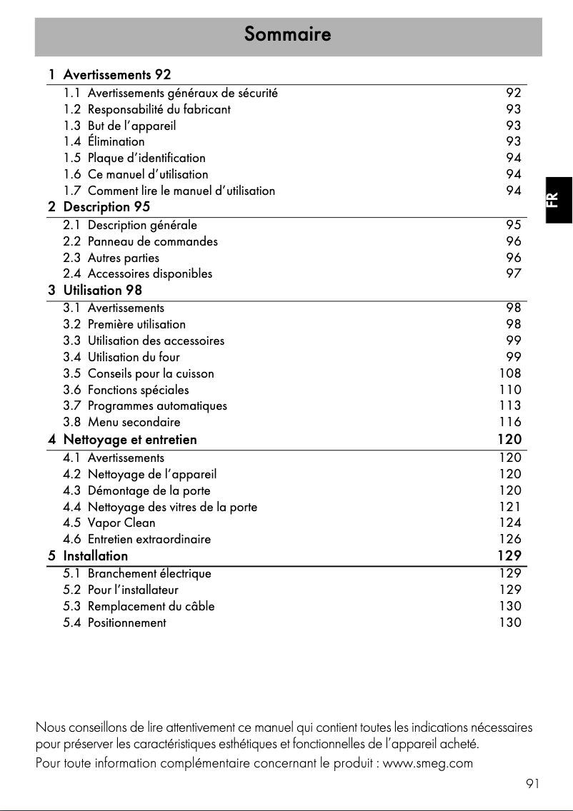 Page 1 de la notice Manuel utilisateur Smeg SF9390X1