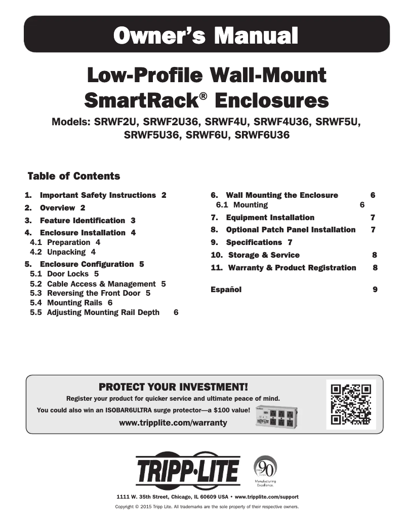 Page 1 de la notice Manuel utilisateur Tripp Lite SmartRack SRWF2U